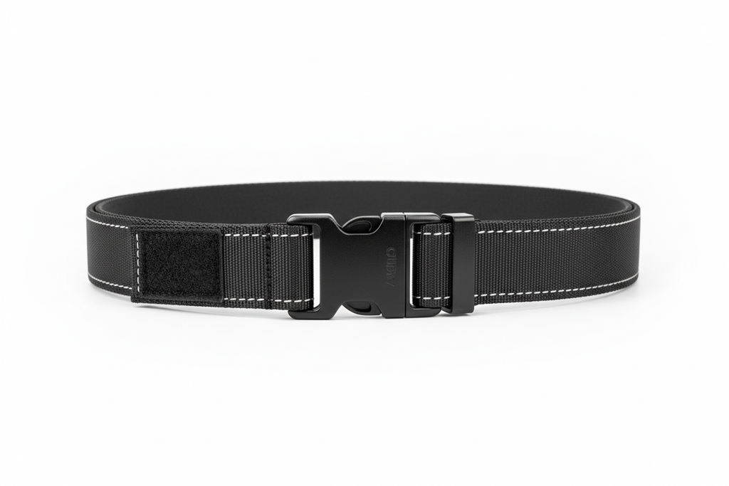 generate an image of black colored Atlas brand Heavy-duty tactical belt engineered for load-bearing and rapid deployment applications.

Cobra quick-release buckle rated to 4,500 lbs
1.75-inch width for holster and gear compatibility
Reinforced nylon webbing construction
Low-profile design fits through belt loops
Adjustable sizing with hook-and-loop closure
Available in sizes: S (28-32"), M (32-36"), L (36-40"), XL (40-44")
Load-bearing capacity for tactical equipment

Ideal for duty use, concealed carry, ra