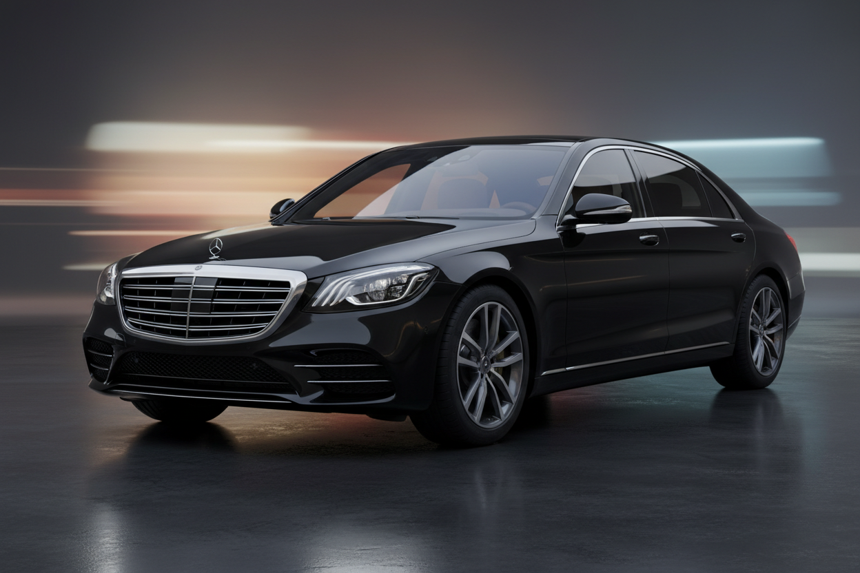 generate image of a black color luxury mercedes sedan 
