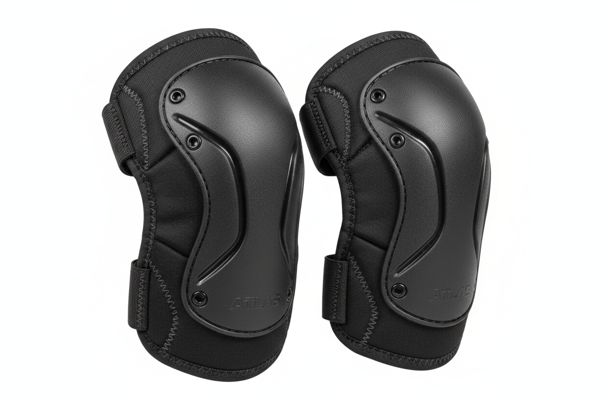 generate images of different styles of ATLAS brand Professional-grade knee pads designed for extended wear during tactical operations and training.

High-density foam padding with hard shell cap
Ergonomic design conforms to knee shape
Adjustable elastic straps with non-slip backing
Breathable neoprene construction
Reinforced stitching for durability
Compatible with tactical pants knee pad pockets
One size fits most

Essential protection for SWAT operations, military training, shooting positions, and any act